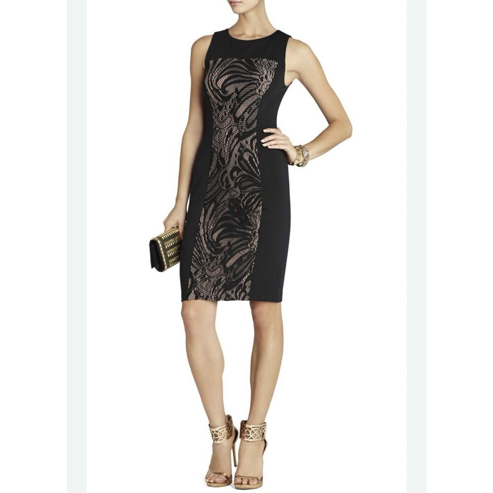 BCBG MAX AZRIA LEONA LACE Black DRESS Womens‎ XS Extra Small LBD Wedding Evening